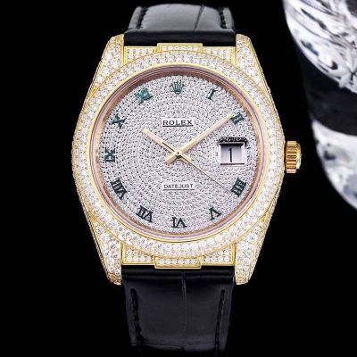 GB Factory Replica Datejust Rolex Alligator Leather Strap gold steel case with White diamond diameter 40mm Watch